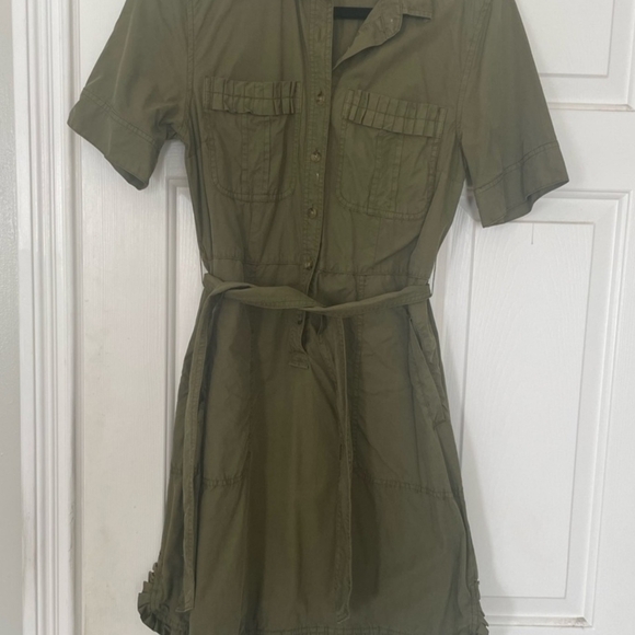 J. CREW Utility Shirt Ruffle Belted Dress - Khaki - Picture 3 of 8